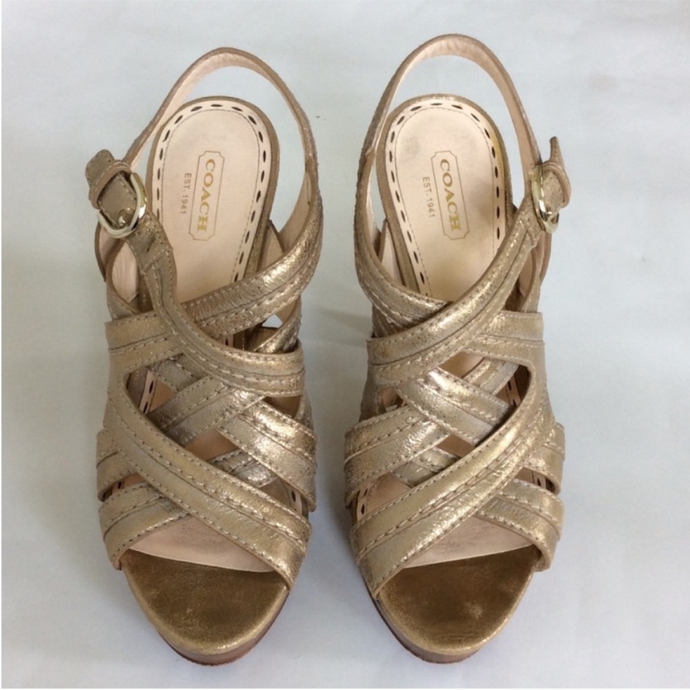 Coach Metallic Brynne Gold Strappy Heels - Picture 2 of 5
